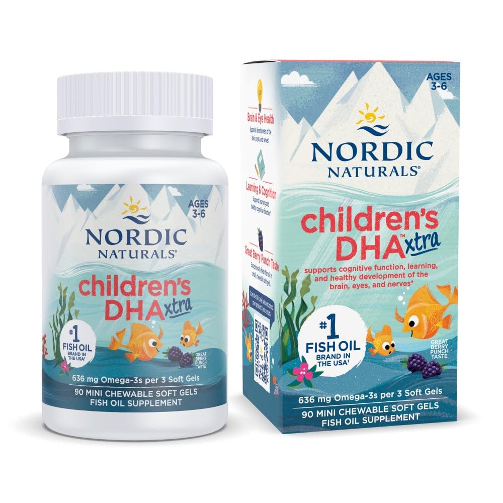 ノルディックナチュラルズ子供用DHA Xtra、ベリーパンチ - 子供のための90ミニChewableソフトジェル - 636 mg Omega-3s EPA&DHA - 認知&免疫機能、学習、社会開発 - 非GMO - 30サービング