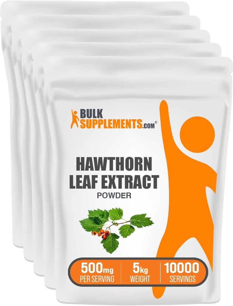 BulkSupplements.com Hawthornリーフエキスパウダー - Hawthornリーフサプリメント - ハーブサプリメント、ビーガン&グルテンフリー、500mg/サービング、5kg(11ポンド)(5パック)