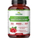 Zazzeeの余分強さのHowthornの果実20:1のエキス、8000のmg強さ、2%のVitexin、150のビーガンカプセル、5か月の供給、集中し、標準化されたPotent 20Xのエキス、非GMOおよびオールナチュラル