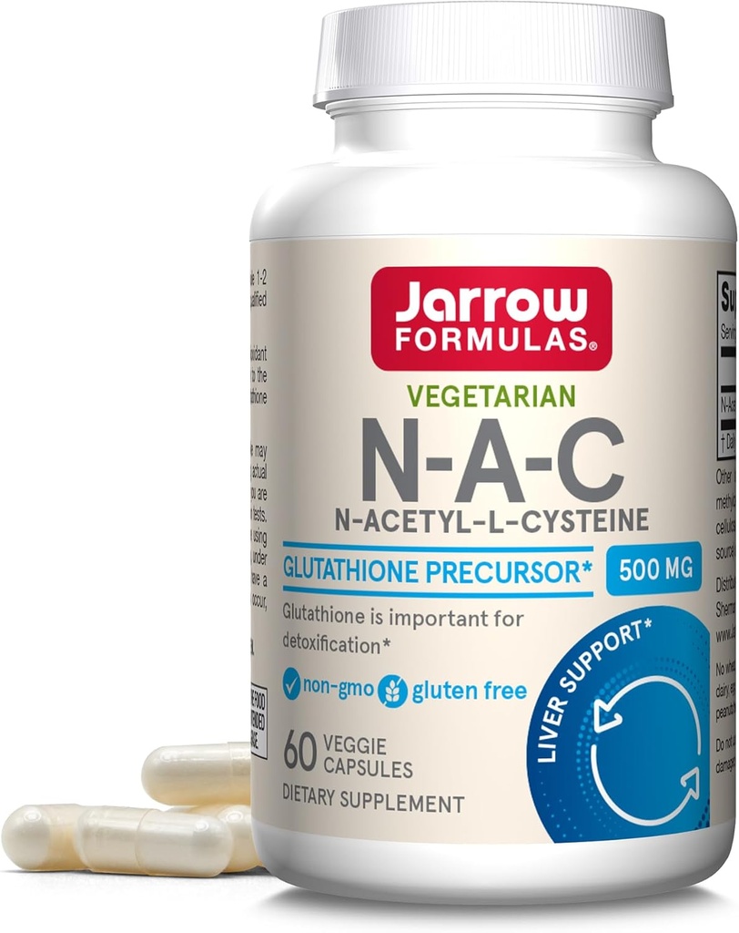 Jarrow Formulas® N-A-C 500 mg, ダイエットサプリメント, 肝臓の健康のための抗酸化サポート, 60 ベジギーカプセル, 60 日の供給