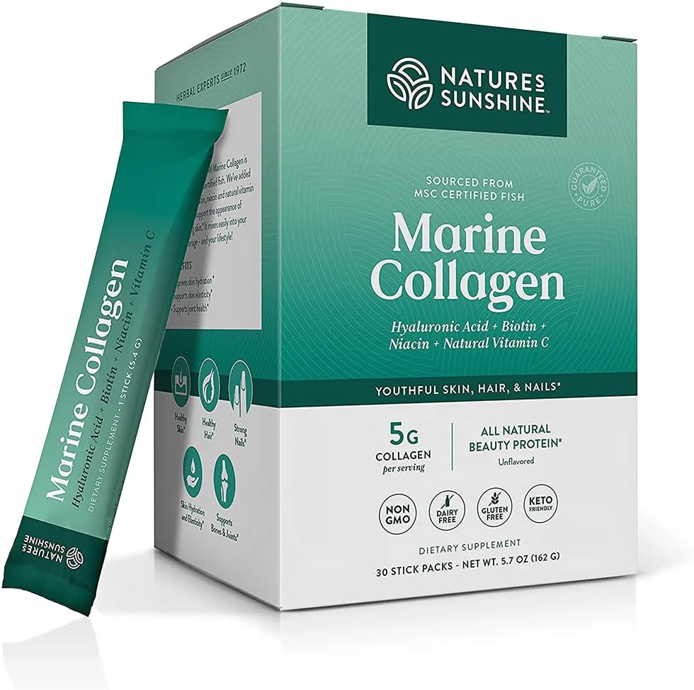Nature's Sunshine Marine Collagen - Premium Wild-Caught Alaskan Pollock Collagen Powder - Unflavored to-Go Sticks to Support Radiant Skin and Healthy Joints