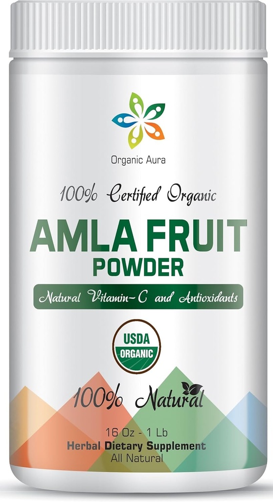 Certified Organic Aura Amla Powder 16Oz - 1Lb. Powerhouse of Natural Vitamin C. Great Source of Antioxidants. Supports Immunity and Vitality.