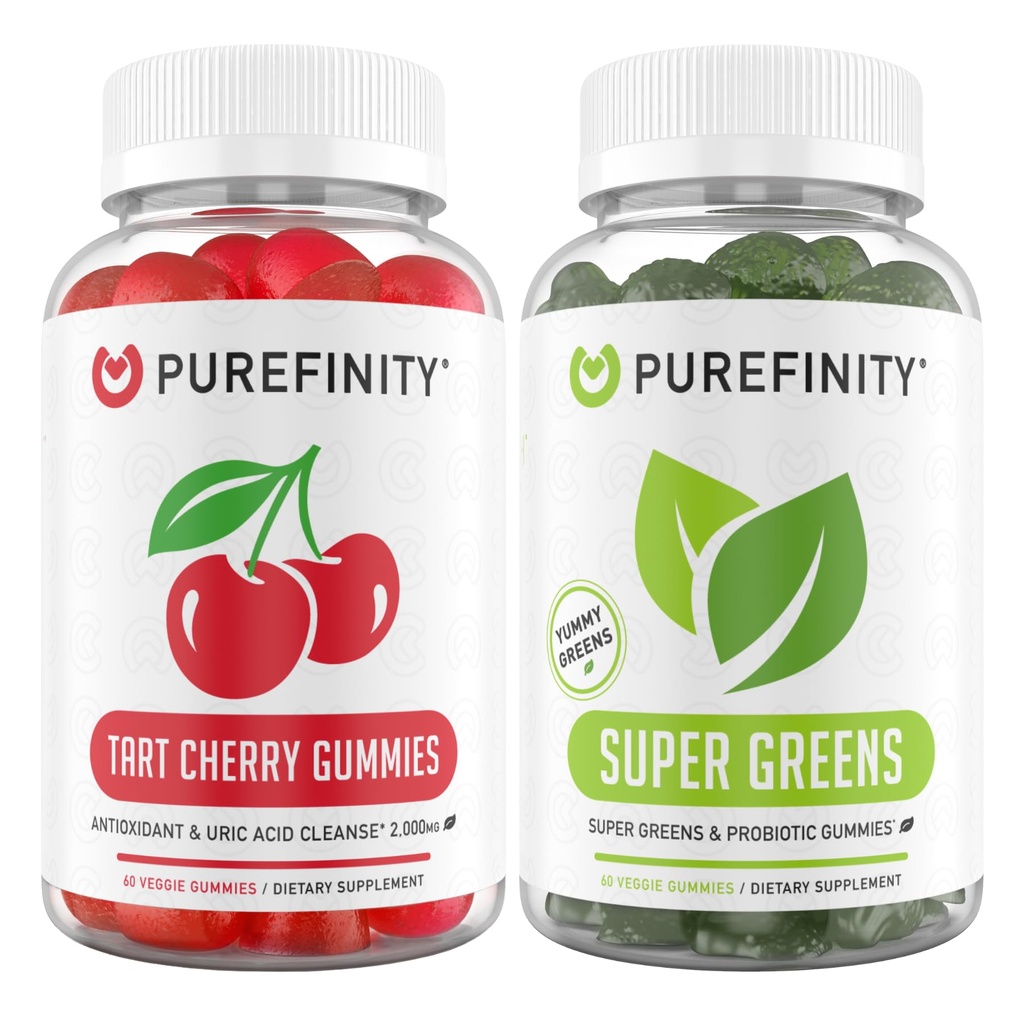 PUREFINITY Tartチェリーとスーパーグリーングミズバンドル(毎日の緑で酸洗い流し、クレンジング)