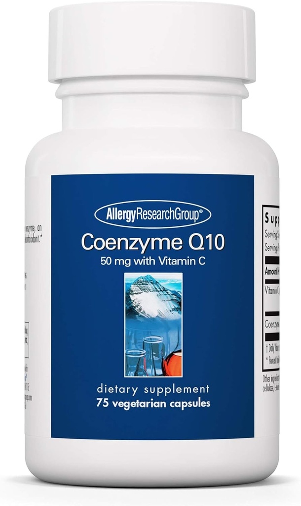 アレルギー研究グループ補酵素Q10サプリメント - ビタミンC、心臓健康、CoQ10 50mg、Ubiquinol、抗酸化剤、ベジタリアンカプセル - 75カウント