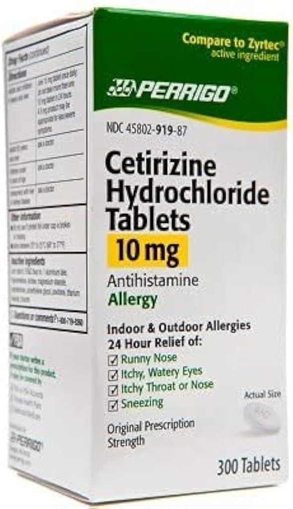 Perrigo Cetirizineの塩酸塩は10mg、300計算を錠剤にします