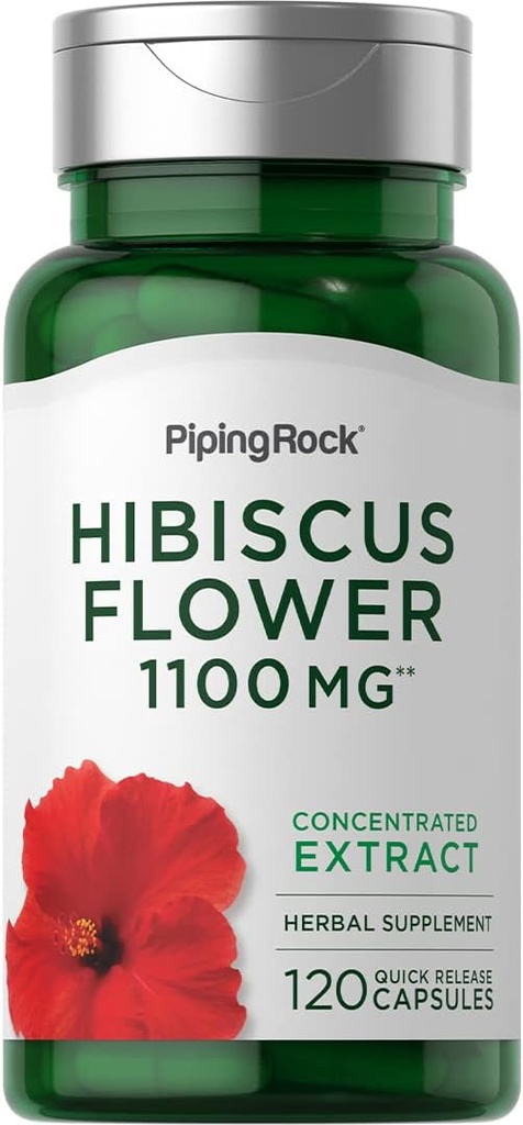 パイピングロックハイビスカス花1100mg | 120カプセル | 濃縮エキス | ハーブサプリメント | 非GMO、グルテンフリー