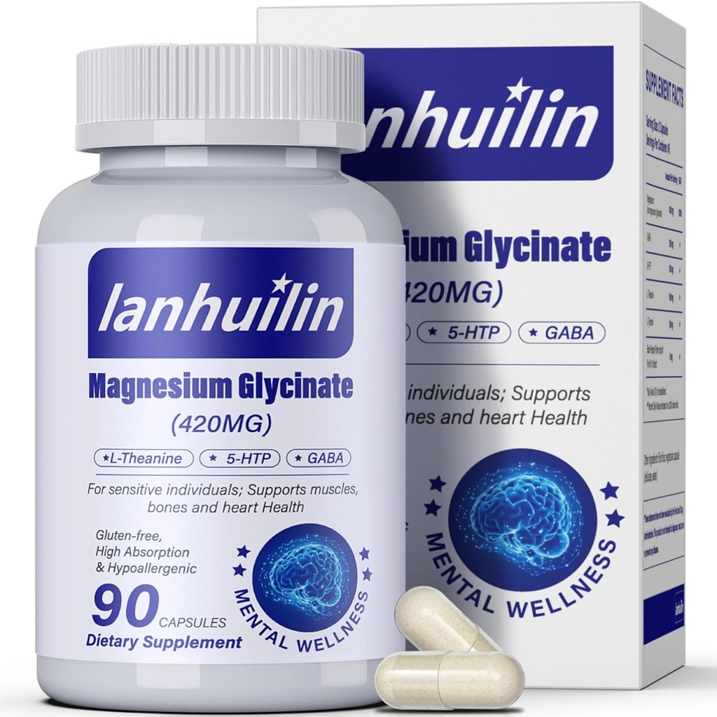 6-in-1 マグネシウムの複合体、420mg 純粋なマグネシウムのグリシン、GABA、5-HTP、L-テアニン、L-チロシン、ベジタリアン及び高吸収、90 カプセルが付いているマグネシウムの補足