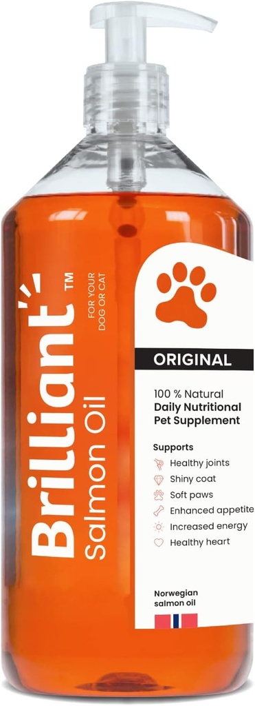 犬・猫・子犬用ブリリアントサーモンオイル | オメガ3 魚油 DHA・EPA脂肪酸配合液 | 皮膚・コート・免疫系・関節機能支援 | ホフセバイオケア(34oz)