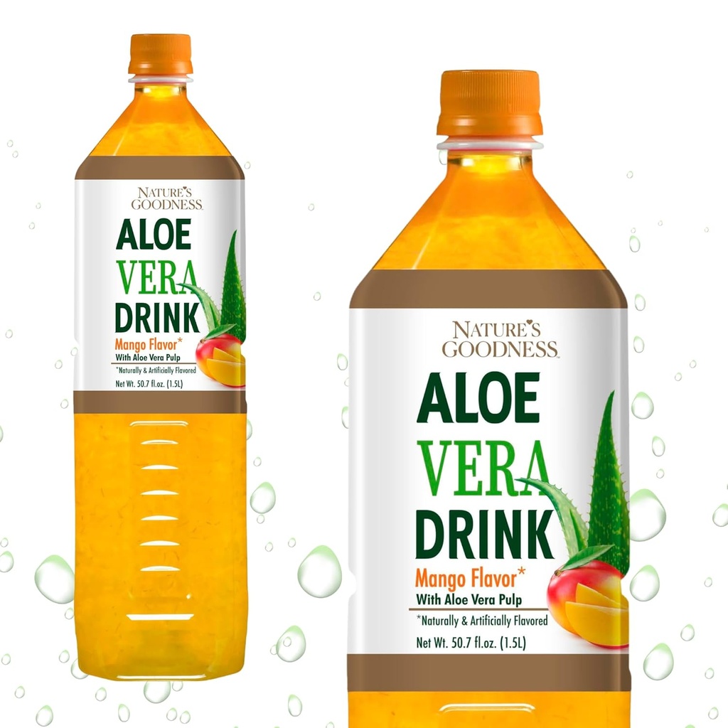天然のウェルネスアロエベラドリンクとパルプマンゴー風味 - 50.7 Fl Oz(1.5 L) - 本物のアロエベラジュースで飲料をリフレッシュ