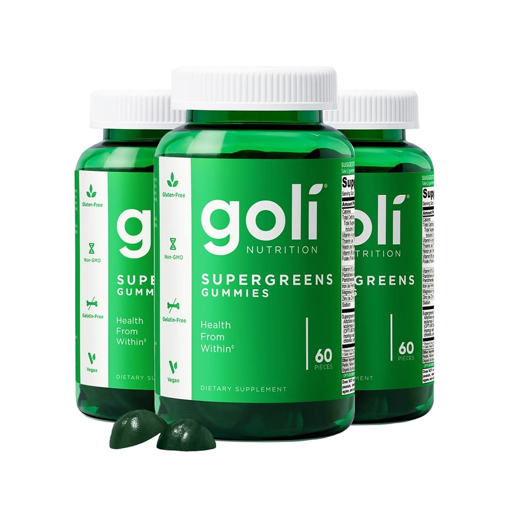 GoliスーパーグリーンビタミンGummy - 180カウント - エッセンシャルビタミンとミネラル - 植物ベースの、ビーガン、グルテンフリー&ゼラチン無料 - 内から健康、パック3