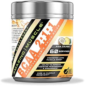 驚くべき筋肉 BCAA 2:1:1 分岐させたチェーン アミノの酸の補足 | サービングごとの 6000 Mg | Pina Colada の味 | 60 のサービング