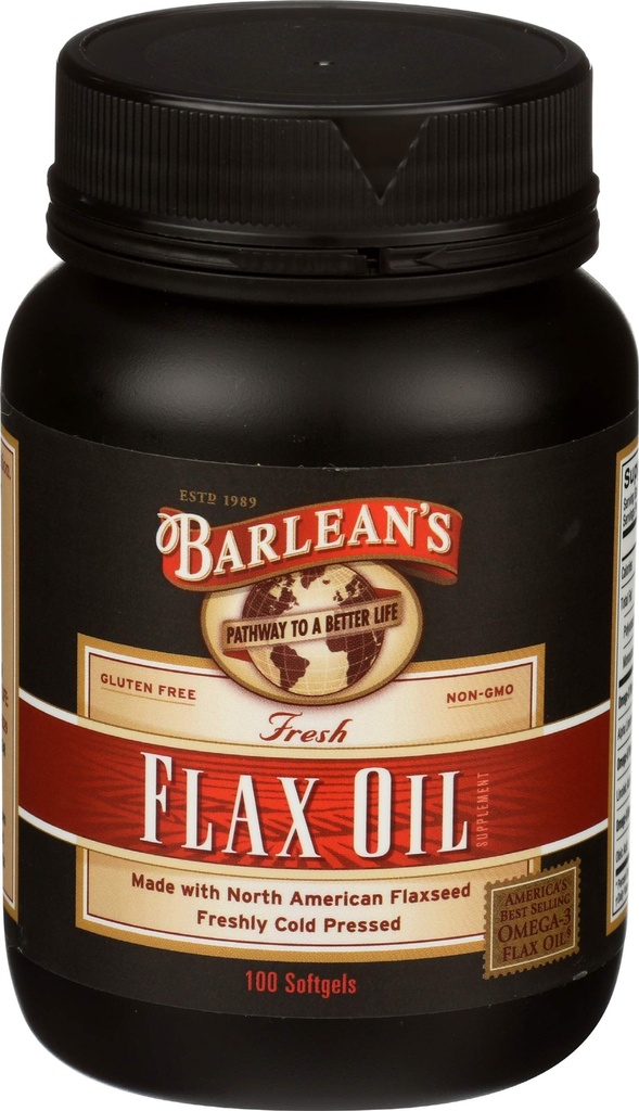 Barlean's Omega 3 6 9 亜麻仁油サプリメント, 冷圧亜麻種子サプリメント Softgels 1650 mg ALA脂肪酸, 100 カウント