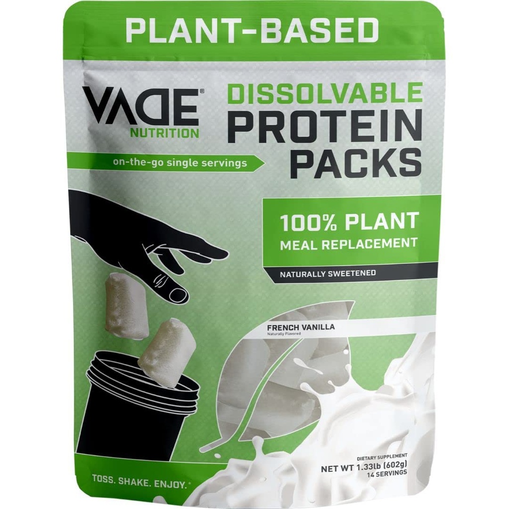 Vade Nutrition Dissolvable Plant-Basedミール交換パック | バニラ | オンザ・ゴー, 100% ビーガン, 26 ビタミン & ミネラル, 10 スーパーフード, ラクトースフリー, グルテンフリー, 砂糖なし, リーン, 14 サービング