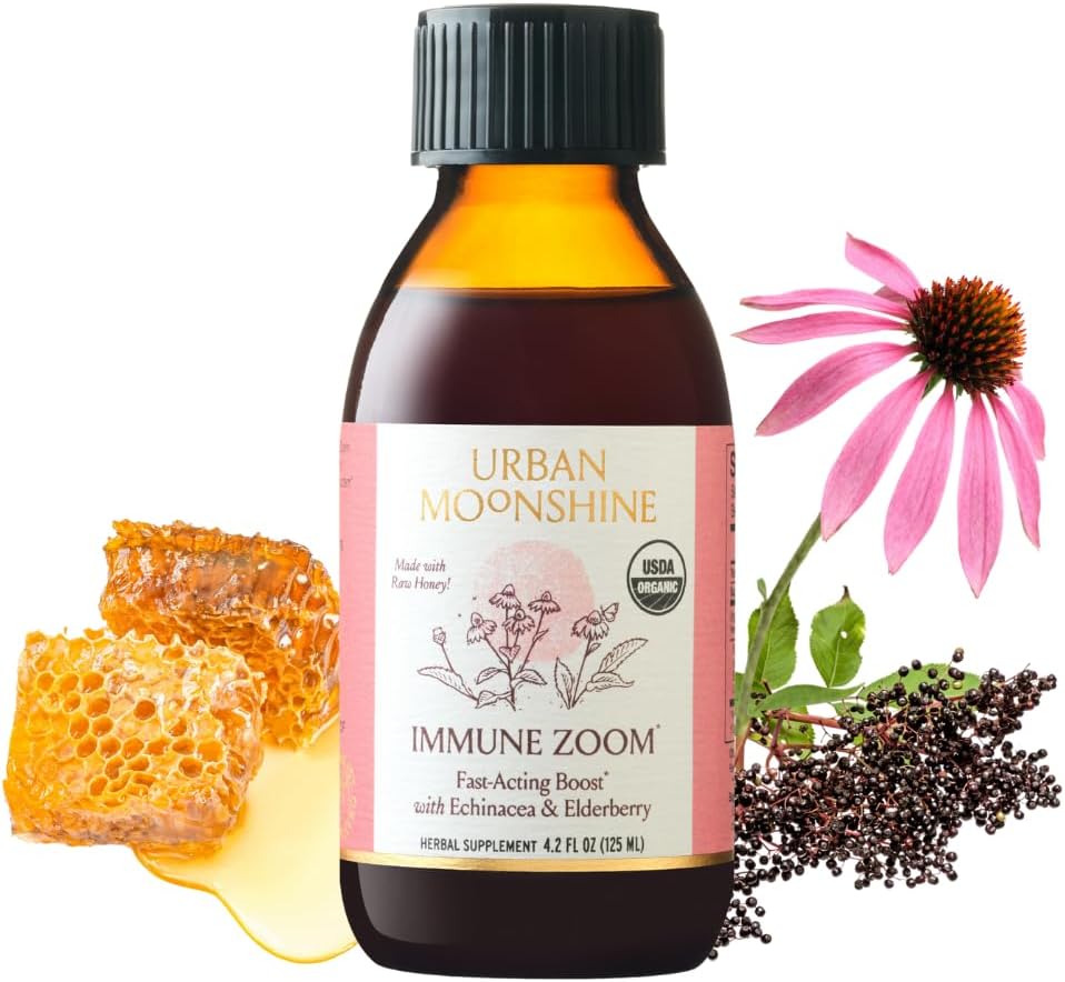 Urban Moonshine Immune Zoom - Fast-Acting Immunity Boost - Organic Elderberry Syrup - Echinacea - Raw Honey - Certified Organic - Natural - 4.2 Fl Oz
