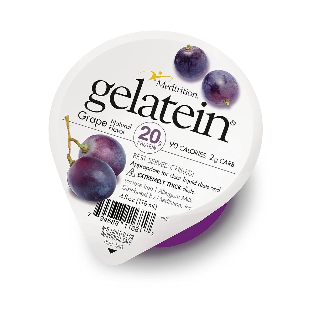 Medtrition Gelatein Grape - High Protein, Sugar Free Gelatin with 20 grams of protein | Ideal for clear liquid diets, swallowing difficulties, bariatric, dialysis and oncology (12 Pack)