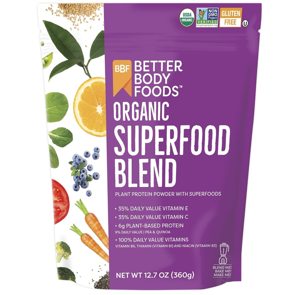 BetterBody 食糧蛋白質、ビタミン C、E、および B12 の有機性 Superfood の粉(12.7 oz。)