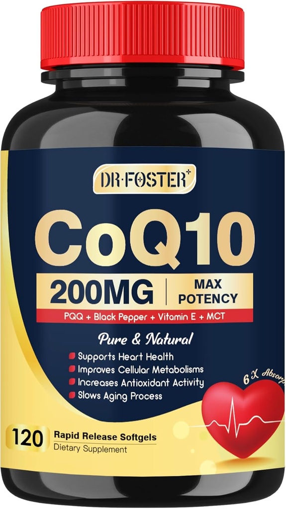 DRFOSTER Coq10 200mg、酸化防止剤及びエネルギー生産のためのCoenzyme Q10、ビタミンE及びPQ及び黒いペッパーのエキス、Co q 10の補足120のサービングとの6Xより高い吸収Cq10