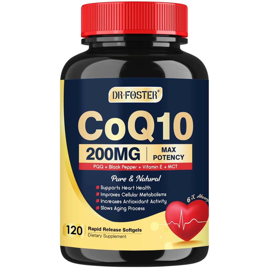 DRFOSTER Coq10 200mg、酸化防止剤及びエネルギー生産のためのCoenzyme Q10、ビタミンE及びPQ及び黒いペッパーのエキス、Co q 10の補足120のサービングとの6Xより高い吸収Cq10