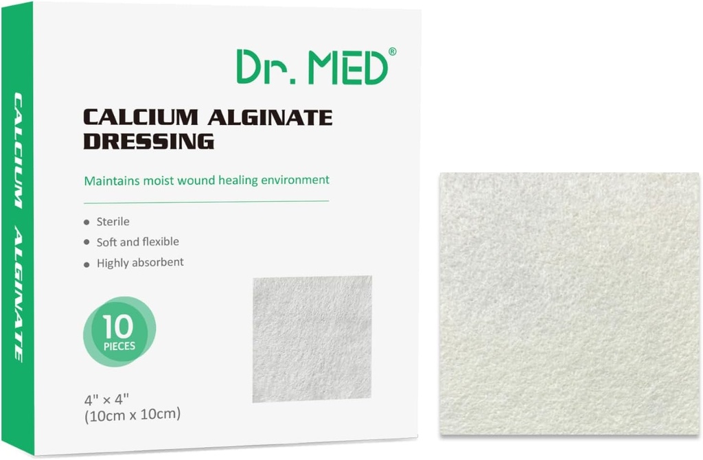 Dr. Med Calcium Alginateの傷のドレッシング4" x4」の10の個々のパックの吸着のガーゼ、非Stickパッド、傷の心配のための柔らかく、快適なパッチ、より速い治癒