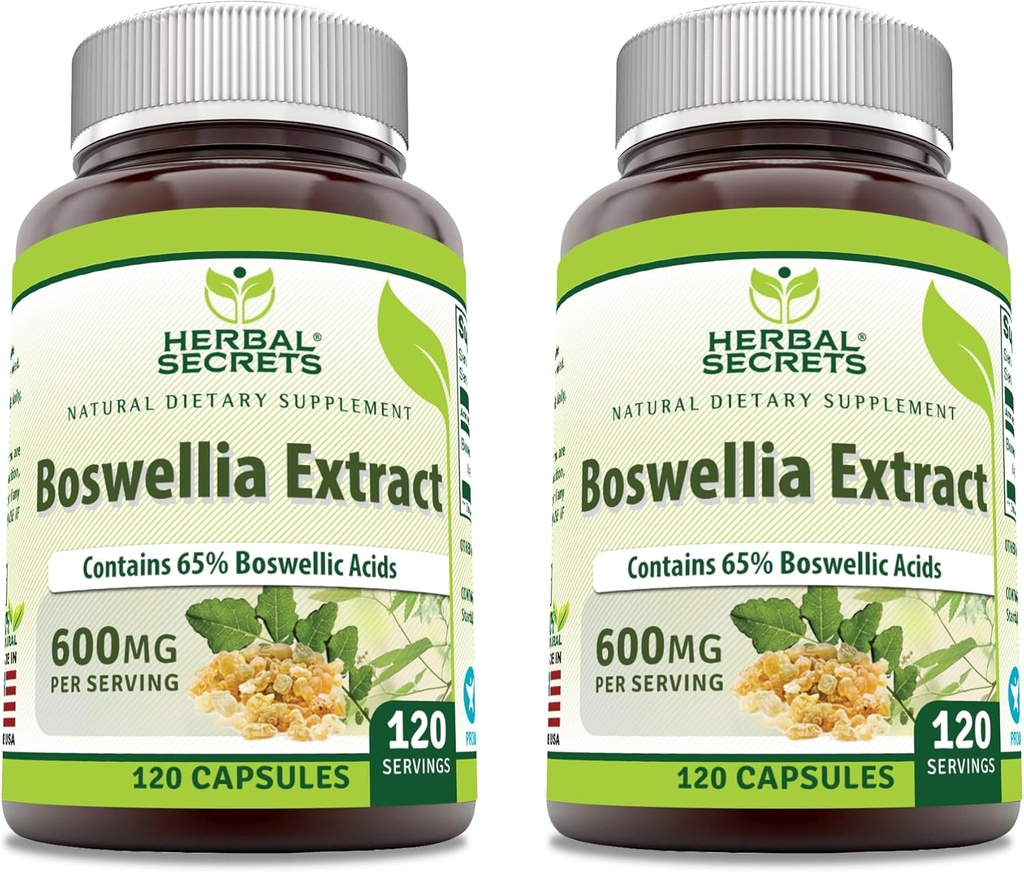 Herbal Secrets Boswellia Serrata Extract (65% Boswellic Acids) 600 mg Capsules Supplement | Non-GMO | Gluten Free (120 | 2 Pack)