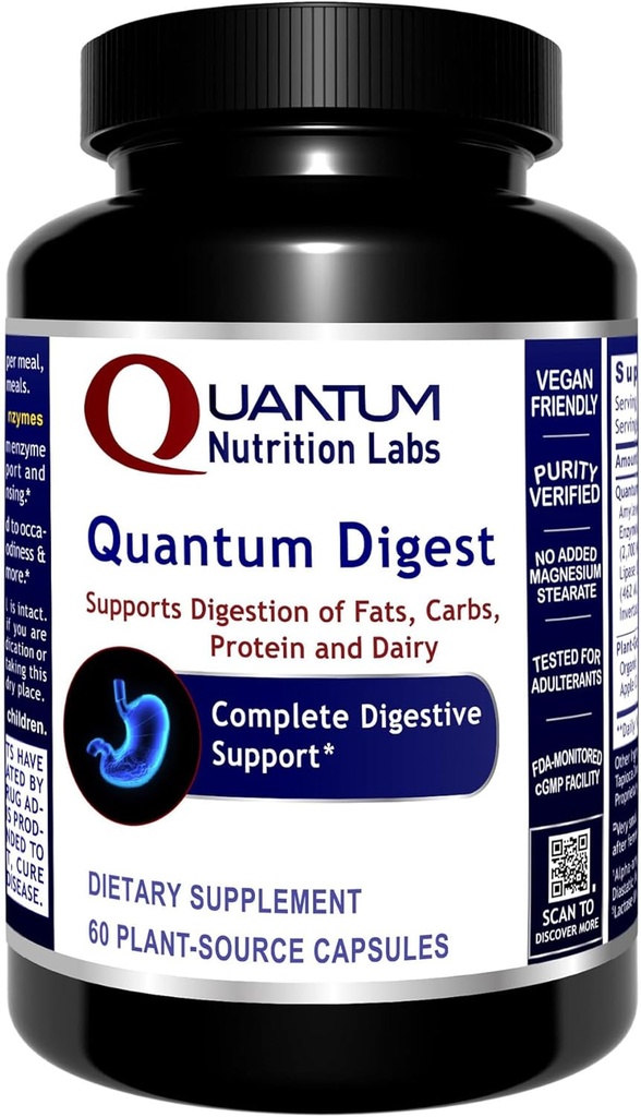 Quantum Nutrition Labs Quantum Digest - 女性と男性のための消化の健康酵素、Gut Health、完全アクティブビーガン酵素ピル - 60ベジタリアンカプセル