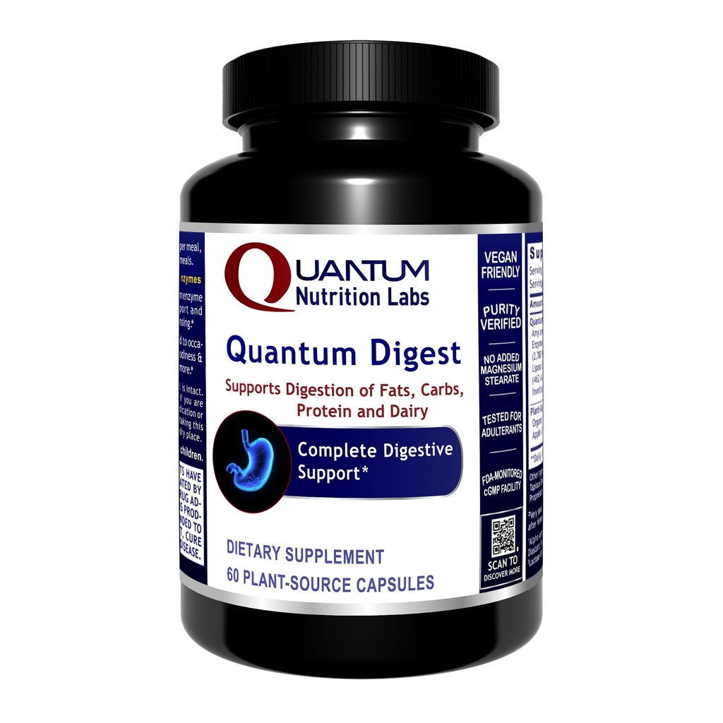 Quantum Nutrition Labs Quantum Digest - 女性と男性のための消化の健康酵素、Gut Health、完全アクティブビーガン酵素ピル - 60ベジタリアンカプセル