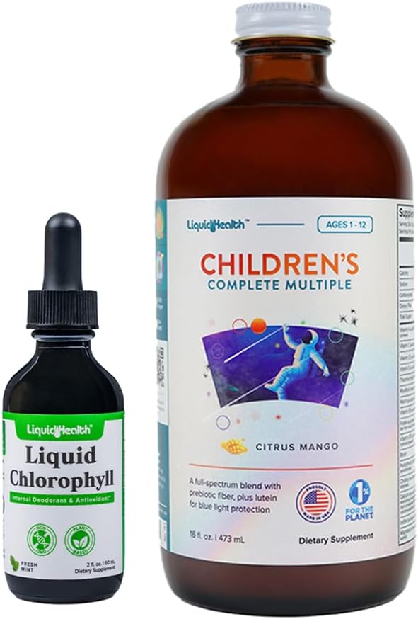 LIQUIDHEALTHの液体クロロフィルの低下及び子供のための子供の完全な多数の毎日のMultivitaminの束-内部消臭装置、悪い呼吸を止めて下さい、ボディ臭気、免疫サポートを減らして下さい-米国、非GMOでなされる