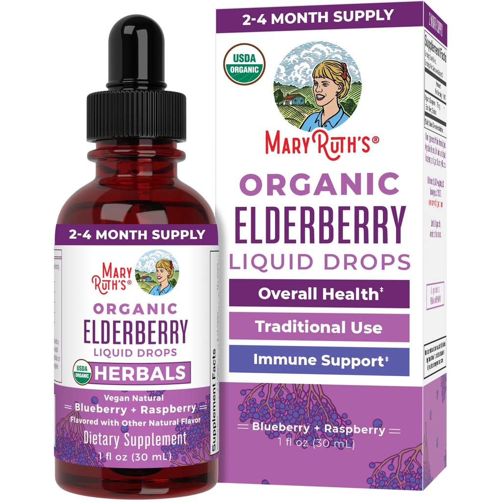 MaryRuth Organics Elderberry Syrup | USDA Organic | 大人と子供のための砂糖無料免疫サポートサプリメント、年齢1 | ビーガン、非GMO、免疫ブースター、きれいなラベルプロジェクト検証済み | 1 Fl Oz