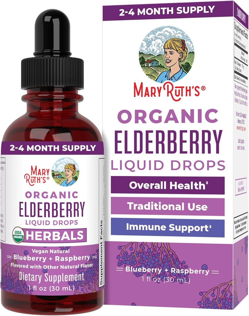 MaryRuth Organics Elderberry Syrup | USDA Organic | 大人と子供のための砂糖無料免疫サポートサプリメント、年齢1 | ビーガン、非GMO、免疫ブースター、きれいなラベルプロジェクト検証済み | 1 Fl Oz
