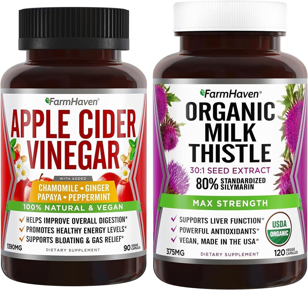 FarmHaven USDA Organic Milk Thistle Capsules and Apple Cider Vinegar Capsules