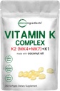 Micro Ingredients Super Vitamin K Complex (K2 MK7 + MK4 &amp; K1), 360 Coconut Oil Softgles | Easily Absorbed K Vitamins, Active Menaquinone Complex | Immune, Joint, &amp; Heart Support | Non-GMO