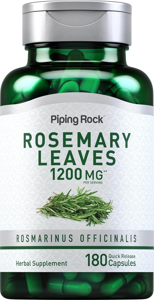 パイピングロックローズマリー葉1200mg | 180カプセル | ハーブ植物エキス | 非GMO、グルテンフリーサプリメント