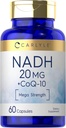 カーライル NADH CoQ10 サプリメント | 20mg | 60カプセル | メガパワー | メガパワー | ノンGMO、グルテンフリー