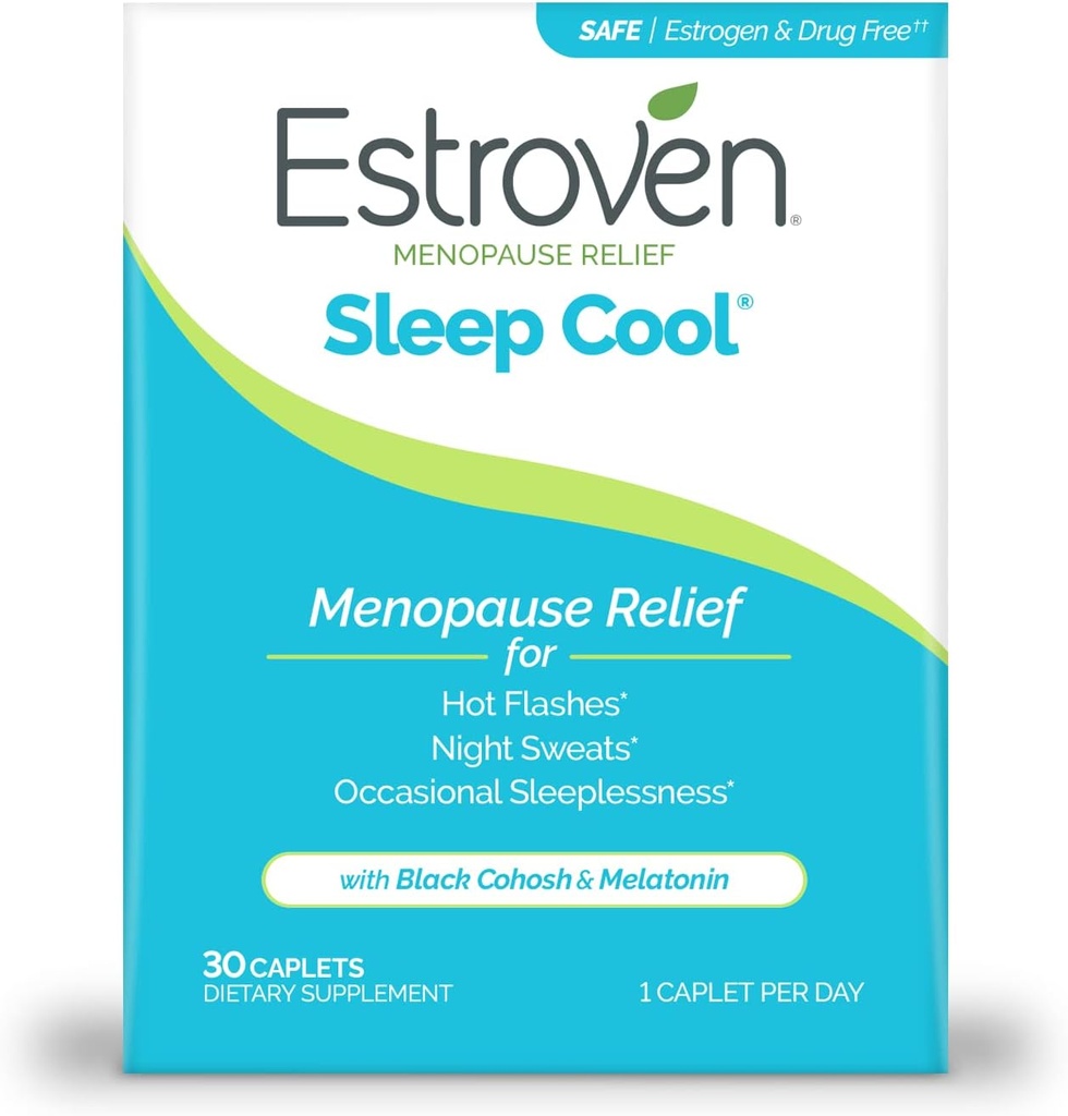 Estroven Sleep Cool for Menopause Relief, 30 Ct, Sleep Support Supplement With Clinically Proven Ingredients to Relieve Menopause Symptoms plus Night Sweats & Hot Flash Relief, Drug-No & Gluten-No