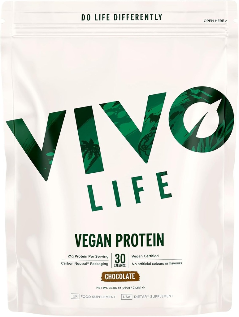 VIVO Vegan Protein Powder - 0.7 oz of Plant-Based Protein per Scoop, 30 Servings (33.8 oz) (Dark Chocolate)