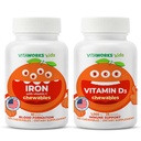 子供の鉄10mg +ビタミンCのChewables +ビタミンD3 1000 IUのChewablesの束