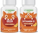 Kids Iron 10mg + Vitamin C Chewables + Vitamin D3 1000 IU Chewables Bundle