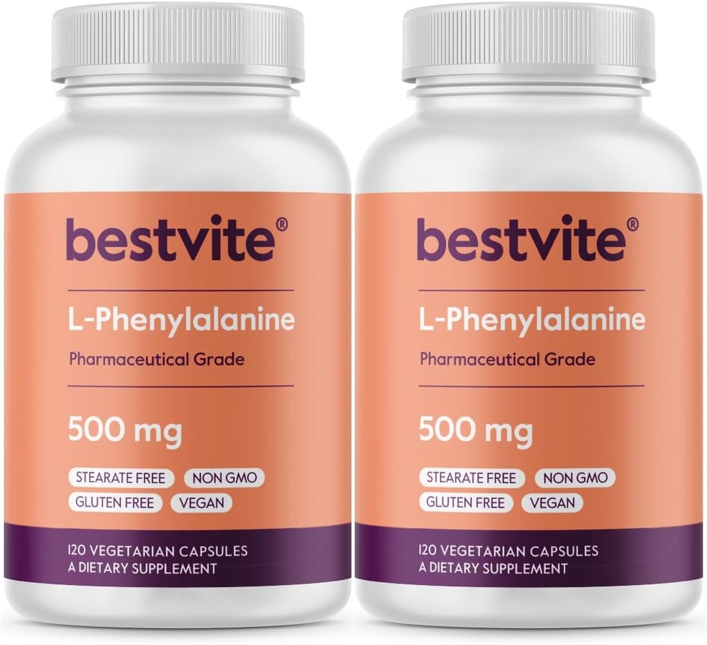 BESTVITE L-Phenylalanine 500mg (240 ベジタリアンカプセル) (2-パック) - ない Stearates - 完全菜食主義者のグルテンフリー - 非GMO