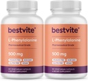 BESTVITE L-Phenylalanine 500mg (240 ベジタリアンカプセル) (2-パック) - ない Stearates - 完全菜食主義者のグルテンフリー - 非GMO