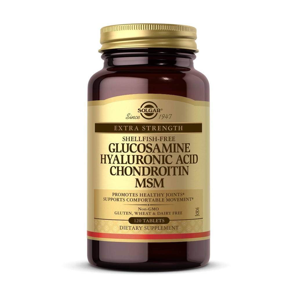 Solgar GlucosamineのHyaluronic酸のコンドロイチンMSM、120のタブレット-サポート健康な接合箇所-サポート範囲の動き及び柔軟性-余分強さ、貝の自由な非GMOのグルテンフリー- 40のサービング