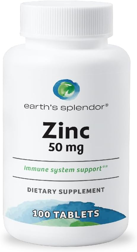 地球のスプレンダー免疫サポートサプリメント、亜鉛50mg、ヘルプは、皮膚の健康を維持し、無料、人工色や風味はありません、男性と女性のためのミネラルサプリメント (100 錠)