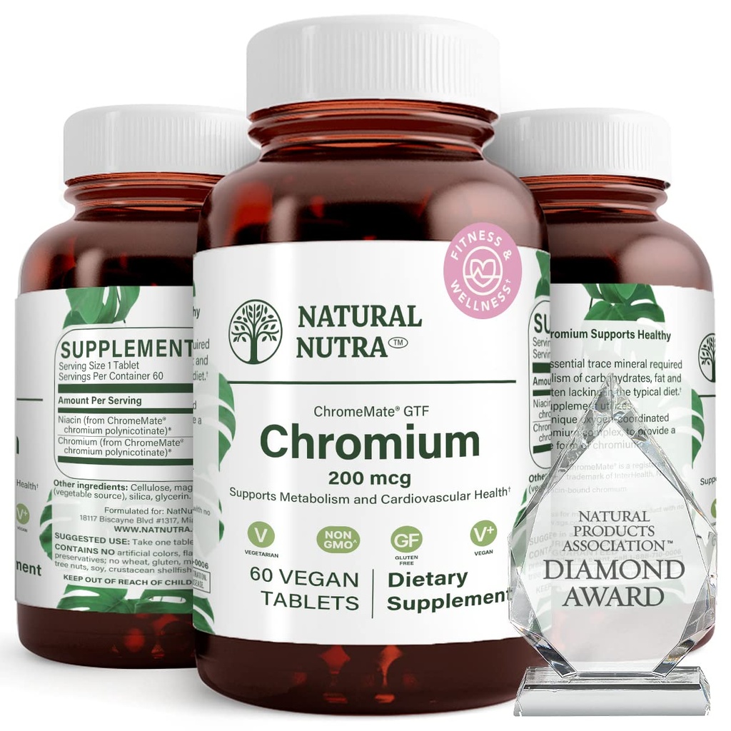 自然なNutra GTFクロムMate、サポート ボディ代謝、促進ボディ健康、心血管の健康200 mcg、60のビーガン タブレット
