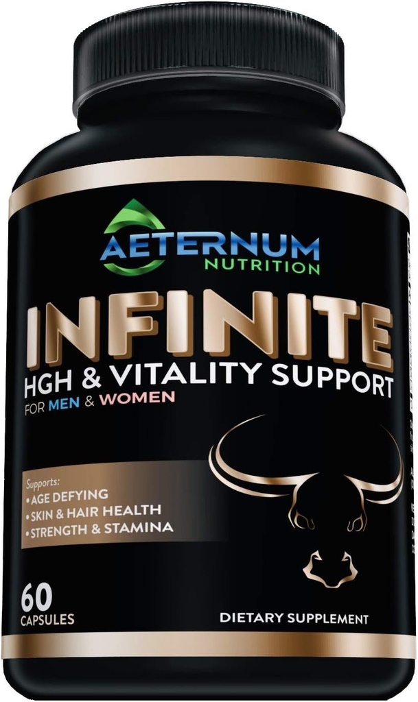 Infinite - HGH - テストステロン - Vitality Supplement-Argnine-Glutamineを含み、そしてもっと!強さ、スタミナ、皮及び毛の健康、筋肉成長を支えて下さい。 男性用と女性用 60 ボトルあたりカプセル.