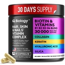 ケラチン、コラージュコンプレックス30000 mcg - 毛損失のためのカプセルとより強い厚さ - 皮膚&爪ビタミン、バイオチン10000mcgとコラーゲンサプリメント - 60Pills