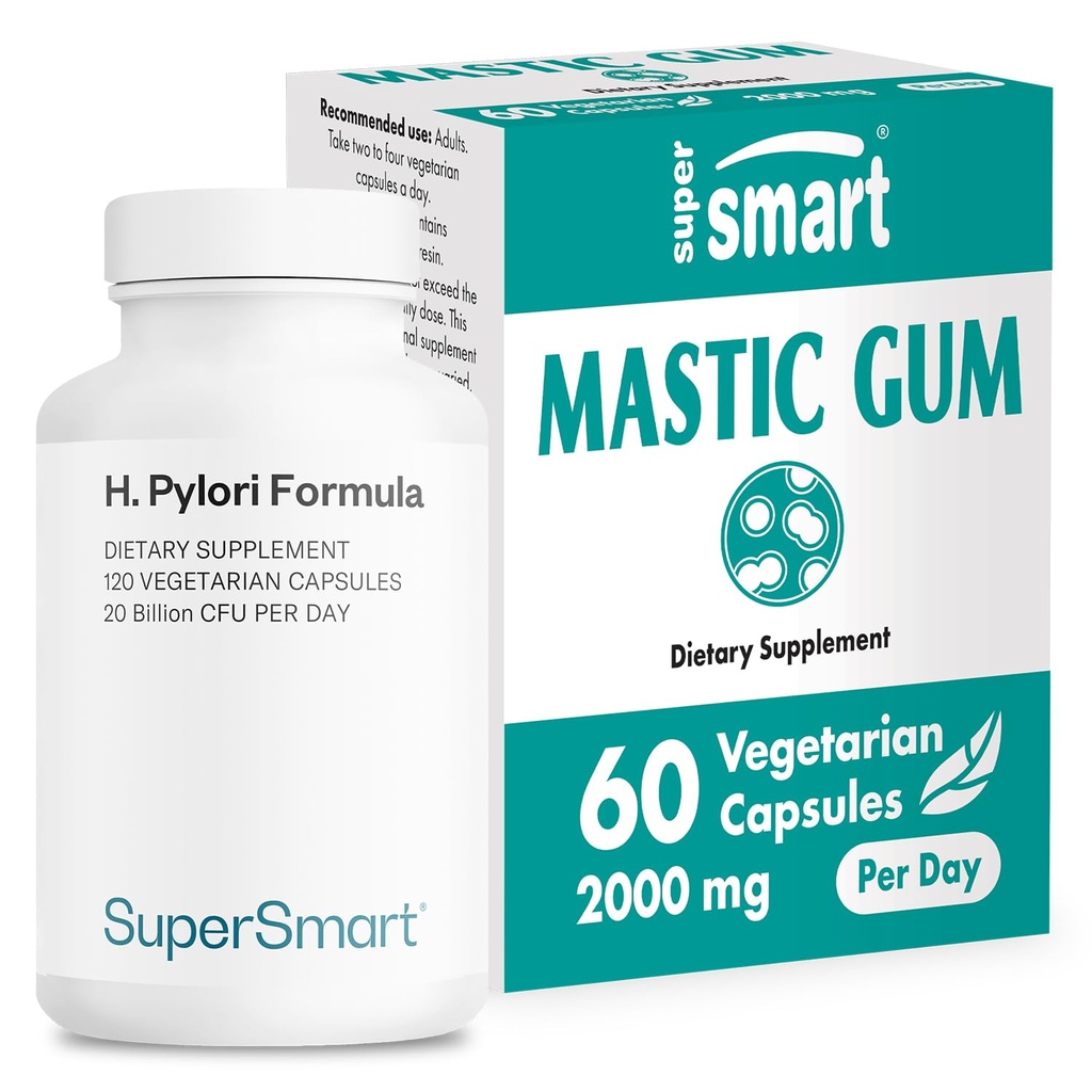 Supersmart - H. Pyloriフォーミュラバンドル(完全アクション) - Probiotic L. Reuteri w/Mastic Gum   非GMO&グルテンフリー - 60x2&120ベジタリアンカプセル