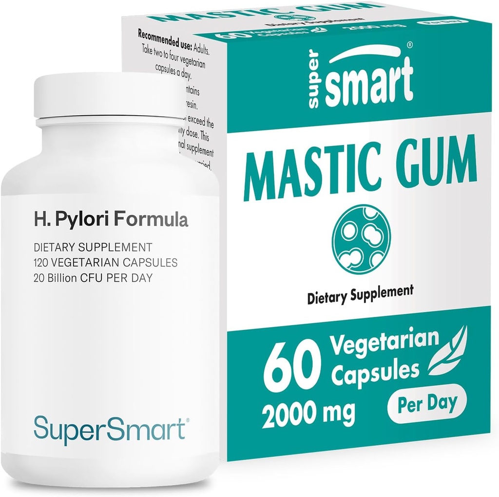 Supersmart - H. Pyloriフォーミュラバンドル(完全アクション) - Probiotic L. Reuteri w/Mastic Gum   非GMO&グルテンフリー - 60x2&120ベジタリアンカプセル