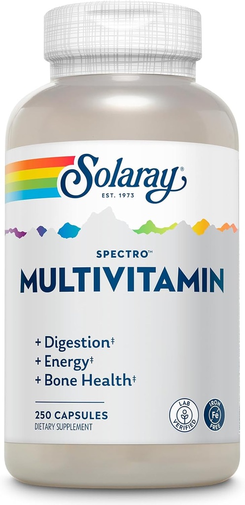 SOLARAYの分光器Multivitaminの鉄は-複数のビタミンw/Calcium、マグネシウム、Energizingの緑、消化器系酵素-消化器、細胞エネルギー、骨の健康、免疫サポート、41のサービング、250のカプセルを結合します