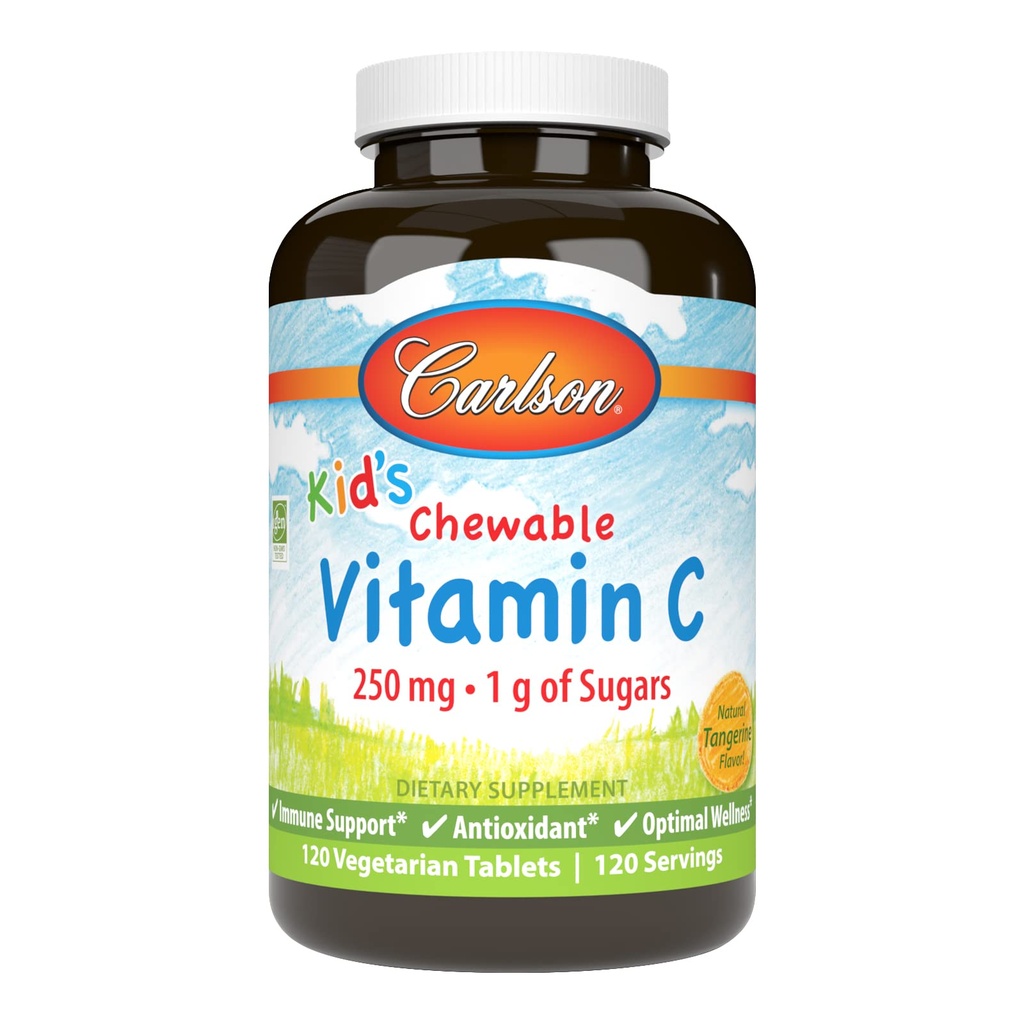 Carlson - Kid's Chewable Vitamin C、250mg、砂糖1g、免疫サポート&最適なウェルネス、抗酸化剤、タンジェリン、120ベジタリアンタブレット