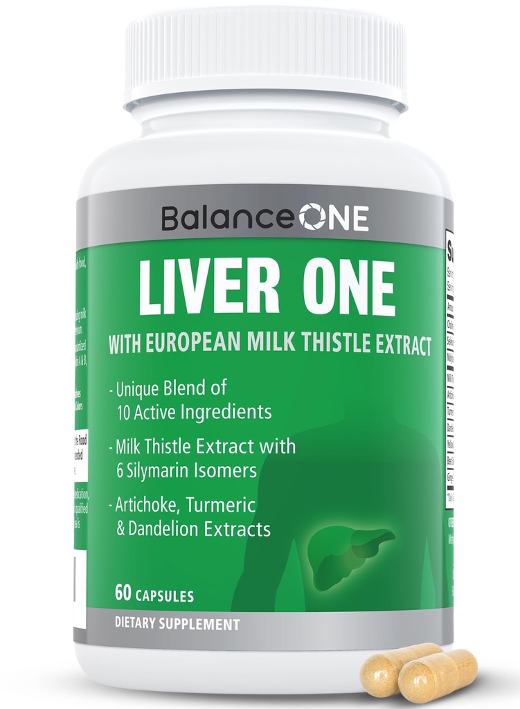 Balance ONE Liver Support Supplement with Milk Thistle, Molybdenum, Dandelion Root & Choline – Liver Health, Detox Pathway & Antioxidant Support – Vegan Capsules, 1 Month Supply – Liver One