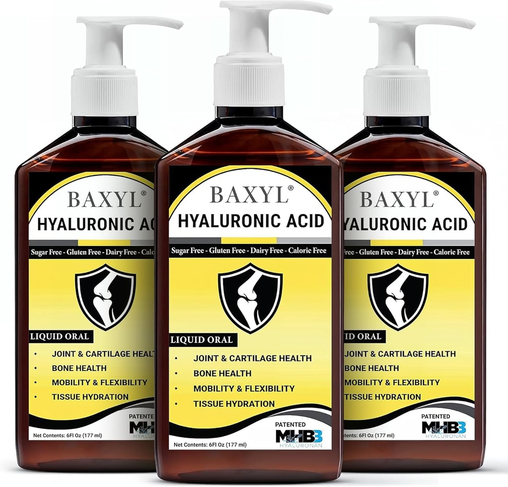 BAXYLの液体のHyaluronicの酸の補足-自然なCittricの酸、カリウムのSorbateの原料のフォーミュレートされたFlavorlessシロップ-健康な軟骨及び骨の形成- 6 Fl Ozの3本のびんを提供して下さい